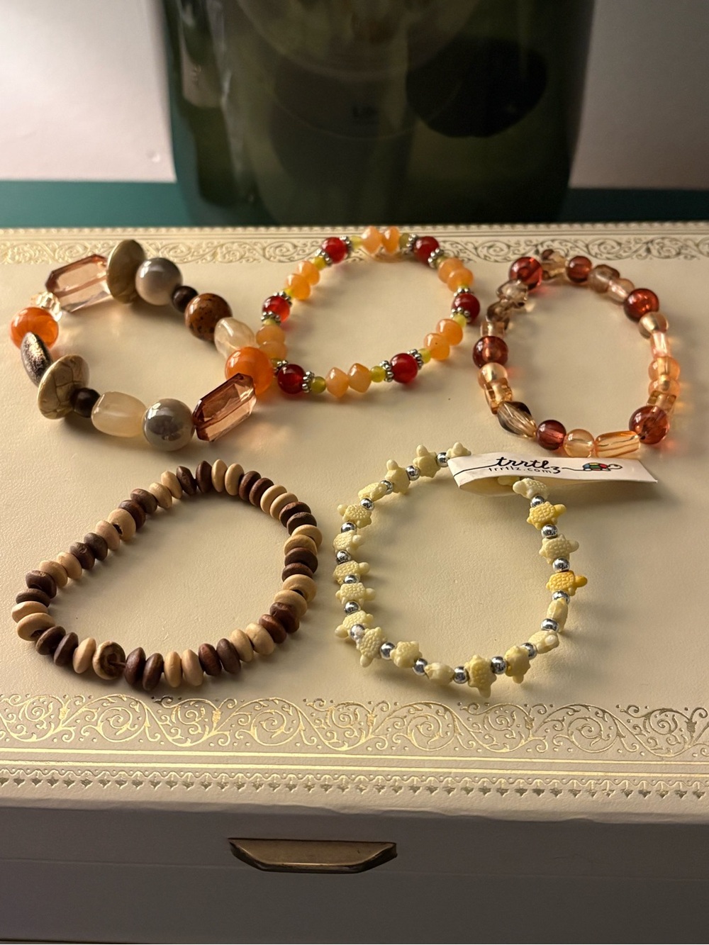 Vintage Assorted Yellow and Earth-Tone Beaded Bracelet Set